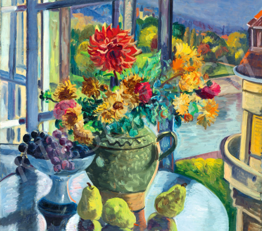  Vörös, Géza - View from the Atelier in Újlipótváros with the Danube, Margaret Island and the Buda Hills in the Bac | 77. tavaszi aukció auction / 34 Lot