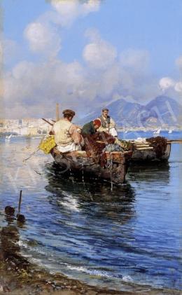 Giardiello, Giuseppe - Fishermen in the Naples Bay with the Vesuv in the Background 