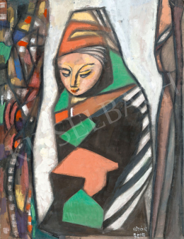  Kádár Béla - Art deco lány mintás kendővel 