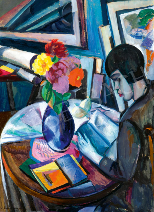  Schönberger, Armand - Art Deco Atelier (Girl Reding in Front of Flowers), c. 1930s | 77th Spring Auction auction / 73 Lot