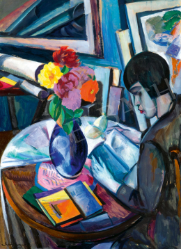  Schönberger, Armand - Art Deco Atelier (Girl Reding in Front of Flowers), c. 1930s 