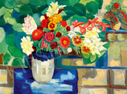  Rafael, Győző Viktor - Great Art Deco Still-Life (Colourful Flowers in a Vase), 1940 