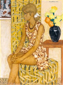  Czene Béla - Fiatal lány retró enteriőrben, 1970 