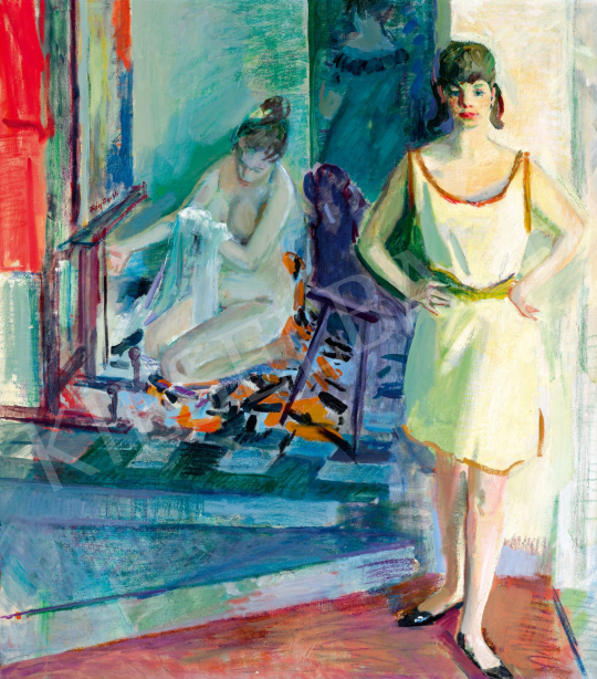  Fáy Győző - Modell a róla készült kép előtt (Műteremben) | 77. tavaszi aukció aukció / 94 tétel