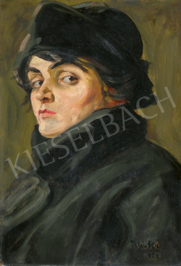  Viski, János - Woman Portrait in Black Hat (Eye Contact), 1921 