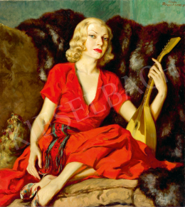  Megyesi, Antal (Shwartz Antal) - The Blonde Demon (Lady in a Red Dress with Fur in the Background), 1937 