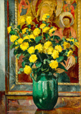 Körmendi-Frim, Ervin - Studio Still-Life with Yellow Flowers an a 17th Century Icon, 1917 
