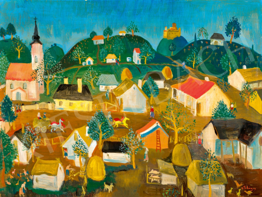 Pekáry, István - Fairytale Landscape with Main Street, Hills and Castle, 1969 | 77th Spring Auction auction / 163 Lot