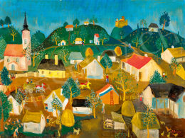 Pekáry, István - Fairytale Landscape with Main Street, Hills and Castle, 1969 