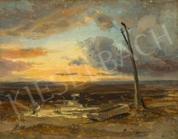  Lotz, Károly - Sunset on the Flatlands (The Great Hungarian Plain with Draw Well and a Stork), 1860s 