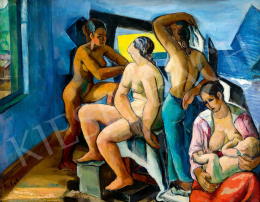  Perlrott Csaba, Vilmos - Models of Nagybánya in a Blue Room with Light Creeping through the Window, c. 1928 