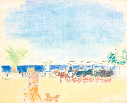  Vaszary János - Rapallói strand fiákerekkel (Nő kutyával), 1934 | 78. őszi aukció aukció / 13 tétel