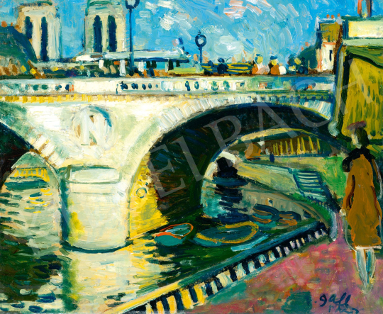 Erdélyi-Gaál, Ferenc (Francois Gall) - Pont Saint-Michel with Omnibus and Parisian Lady Standing on the Quay | 78. autumn auction auction / 18 Lot