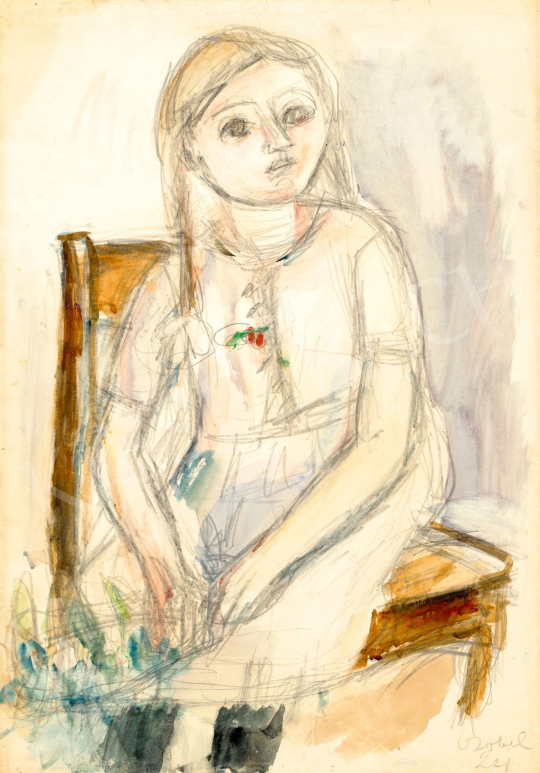  Czóbel Béla - Kislány virágcsokorral a kezében, 1924 | 78. őszi aukció aukció / 20 tétel