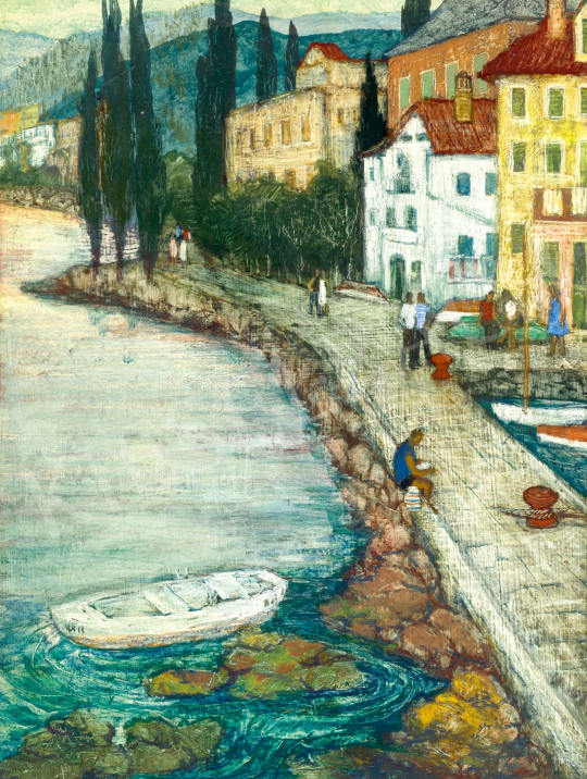  Hikádi Erzsébet - Abbáziai kikötő ciprusokkal, 1970 körül | 78. őszi aukció aukció / 23 tétel