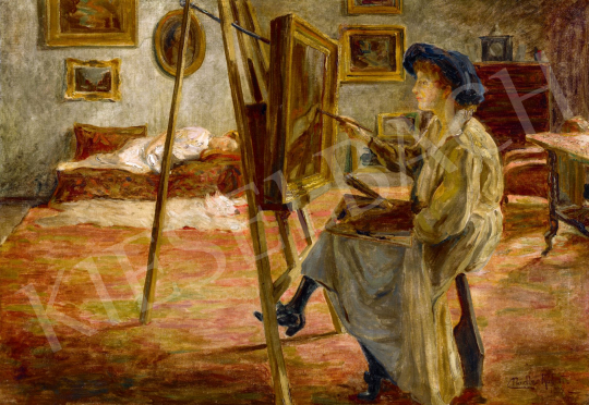  Nádler, Róbert - Female Painter in a Blue Beret with Model Reclined in the Background, 1904 | 78. autumn auction auction / 24 Lot