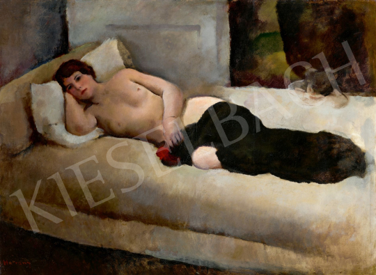 Hatvany Ferenc - Fekvő fiatal modell piros rózsával, 1910-es évek | 78. őszi aukció aukció / 28 tétel