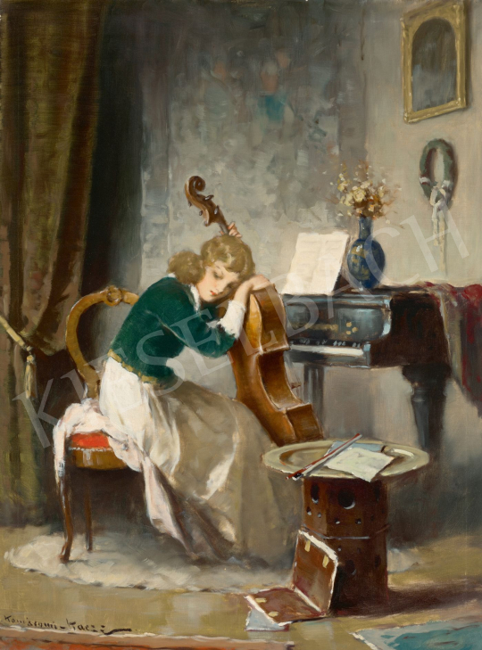 Komáromi-Kacz Endre - Vágyakozás (Fiatal lány a zeneszobában) | 78. őszi aukció aukció / 56 tétel