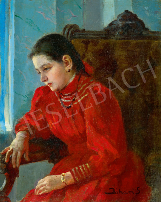  Bihari, Sándor - Young Girl Dressed in Red Sitting in Front of a Window | 78. autumn auction auction / 57 Lot