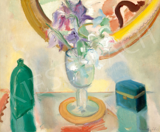  Márffy Ödön - Art deco csendélet tükörrel és kék ékszerdobozzal | 78. őszi aukció aukció / 67 tétel