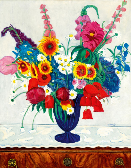  Vörös Géza - Csendélet kék art deco vázával, 1930-as évek | 78. őszi aukció aukció / 81 tétel