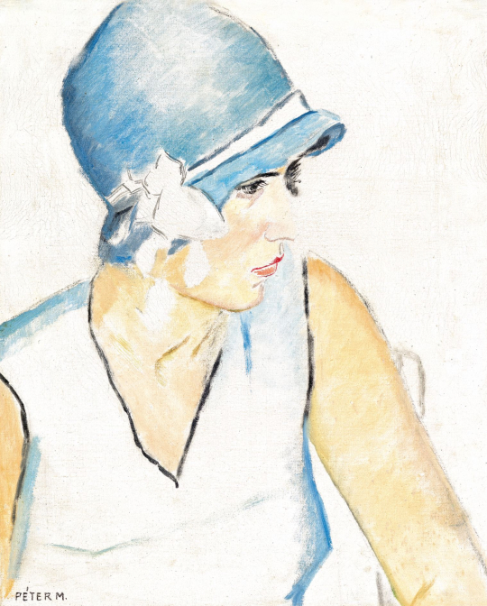 Péter Mária - Fiatal lány kék art deco kalapban, 1930-as évek | 78. őszi aukció aukció / 90 tétel