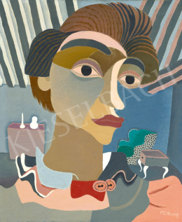  Perényi, Lenke (Steinfeld Sándorné) - Young Girl with Frilly Collar Inside, Dotted Armchair (Mabel), 1930s 
