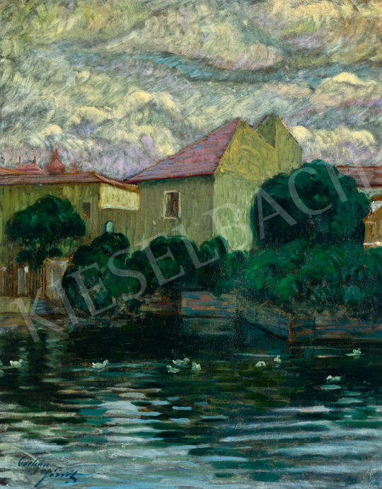 Pechán József - Folyóparti táj, 1910 körül | 78. őszi aukció aukció / 153 tétel