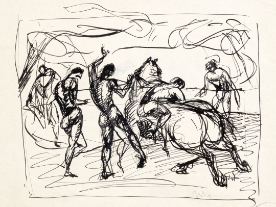  Kernstok Károly - Lovasok a víz partján, 1910 körül | 78. őszi aukció aukció / 161 tétel