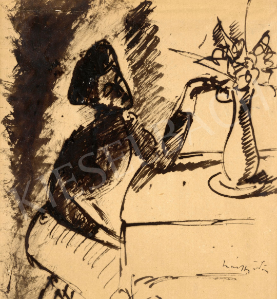  Márffy Ödön - Nő virággal, 1912 körül | 78. őszi aukció aukció / 162 tétel