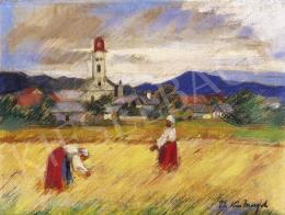 Thormáné Kiss, Margit - Nagybánya Landscape with  Harvesters 