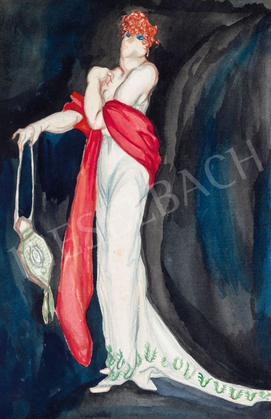 Batthyány, Gyula - Elegant Lady with Red Scarf (On the Way to the Opera) | 78. autumn auction auction / 179 Lot