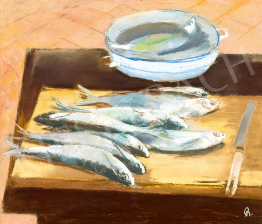  Bernáth Aurél - Halas csendélet (Halak, Halak tállal), 1947 | 78. őszi aukció aukció / 192 tétel