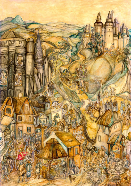  Batthyány, Gyula - Knight’s Tale (Europe Circa 1400, Mill, Jester, Abbey Garden, Flaconer), c. 1940 | 78. autumn auction auction / 225 Lot