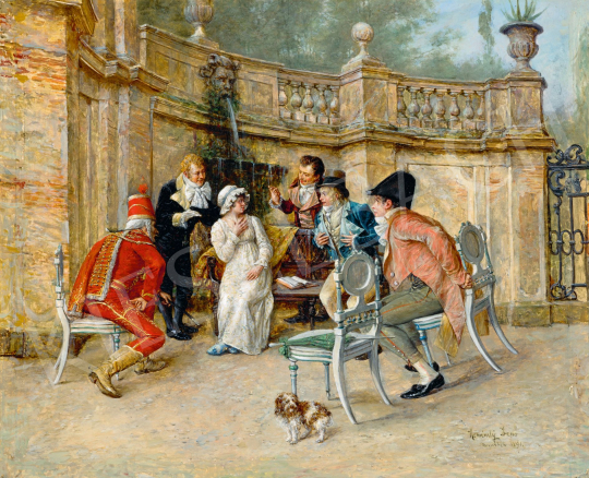  Kéméndy Jenő - Udvarlás (Flört a parkban), 1891 | 78. őszi aukció aukció / 235 tétel