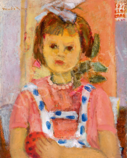  Modok Mária - Kislány pöttyös kantáros ruhában | 78. őszi aukció aukció / 255 tétel