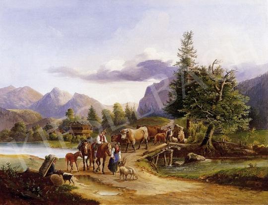 Ismeretlen osztrák festő, 19. század közepe - Átkelés a hídon | 4. Aukció aukció / 110 tétel