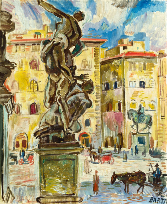  Barta László - Nyári hangulat Firenzében (Piazza della Signoria), 1930-as évek | 79. téli aukció aukció / 13 tétel