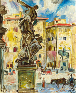  Barta László - Nyári hangulat Firenzében (Piazza della Signoria), 1930-as évek 