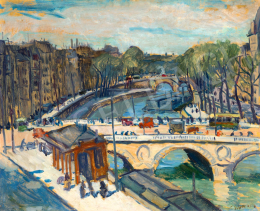 Tibor Ernő - Pont Saint-Michel omnibusszal és sétálókkal (Párizs), 1910-es évek 