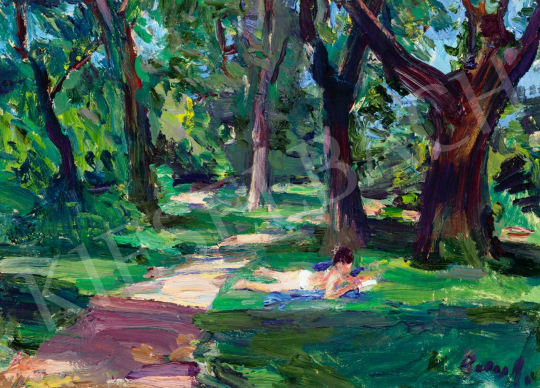 Balogh András - Napfénynél olvasgató a nyári parkban | 79. téli aukció aukció / 47 tétel