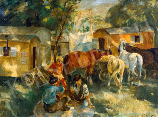 Udvary Pál - Vándorcirkusz (Kártyaparti), 1940 körül | 79. téli aukció aukció / 95 tétel