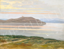 Ágotha, Imre Ede - Sunset at Lake Balaton with the abbey of Tihany 