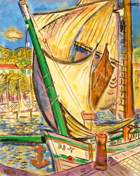  Barta László - Riviérán (Tengeri vitorlás a kikötőben) | 79. téli aukció aukció / 160 tétel