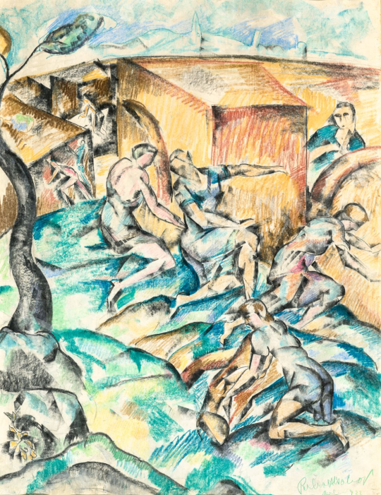  Perlrott Csaba Vilmos - Táj alakokkal (Berlin), 1922 | 79. téli aukció aukció / 175 tétel