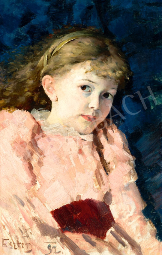  Vaszary János - Kislány rózsaszín ruhában, 1892 | 79. téli aukció aukció / 242 tétel