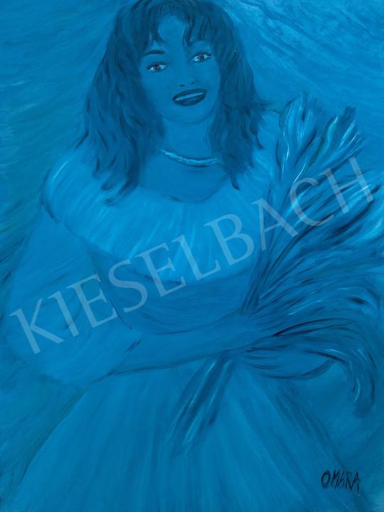  Oláh Mara (OMARA) - Nő kék virágcsokorral festménye