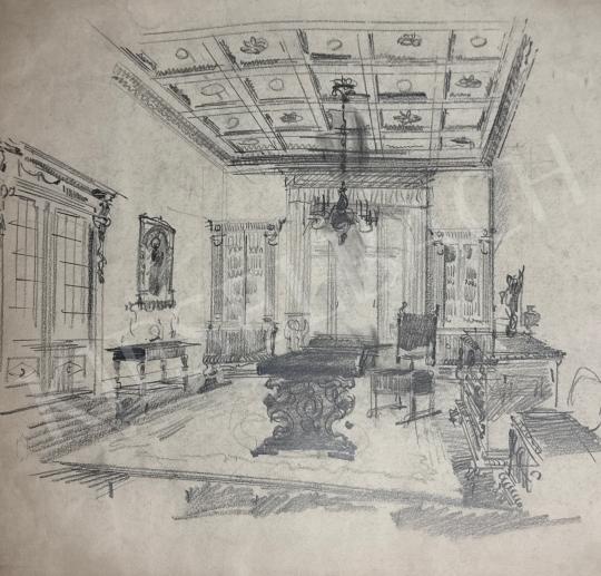 Eladó Ismeretlen festő - Neobarokk berendezési terv, 1925-30-as évek festménye
