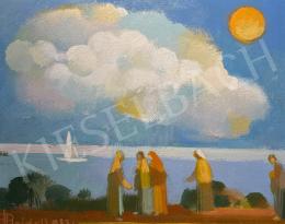  Pleidell János - Balatoni vitorlás bárányfelhővel, 1983 