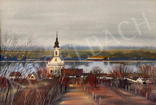 Eladó Dobroszláv József - Vízparti táj templommal, 1971 festménye